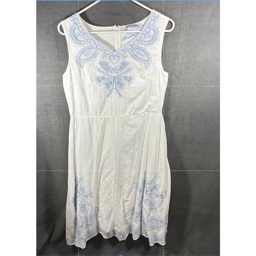 paragon women cotton midi tank dress small white embroidered boho coastal beachy